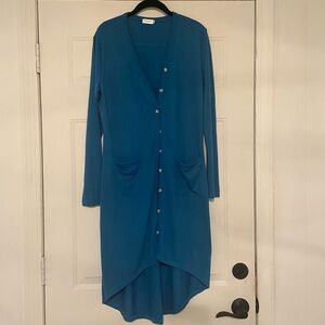 Blue Button-Down Women's Long Cardigan. Size Medium